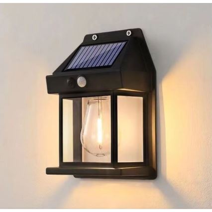 LED Соларен аплик със сензор LANTER LED/1W/3,7V 1200 mAh IP44 черен