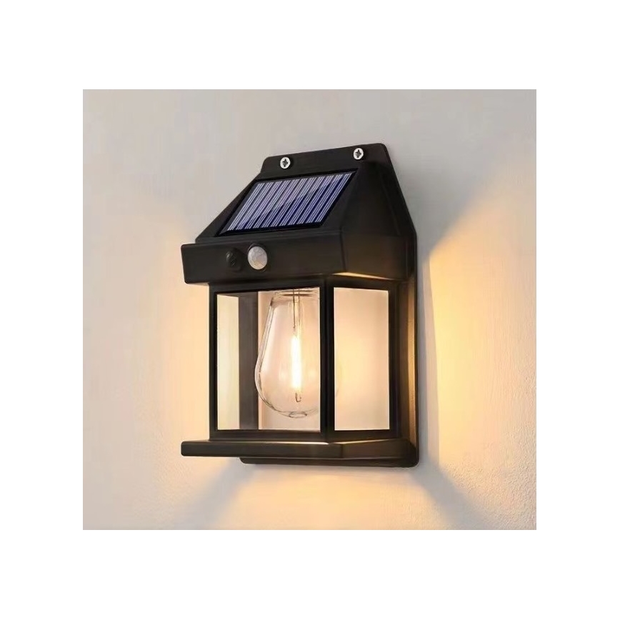 LED Соларен аплик със сензор LANTER LED/1W/3,7V 1200 mAh IP44 черен