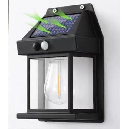 LED Соларен аплик със сензор LANTER LED/1W/3,7V 1200 mAh IP44 черен
