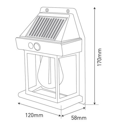 LED Соларен аплик със сензор LANTER LED/1W/3,7V 1200 mAh IP44 черен