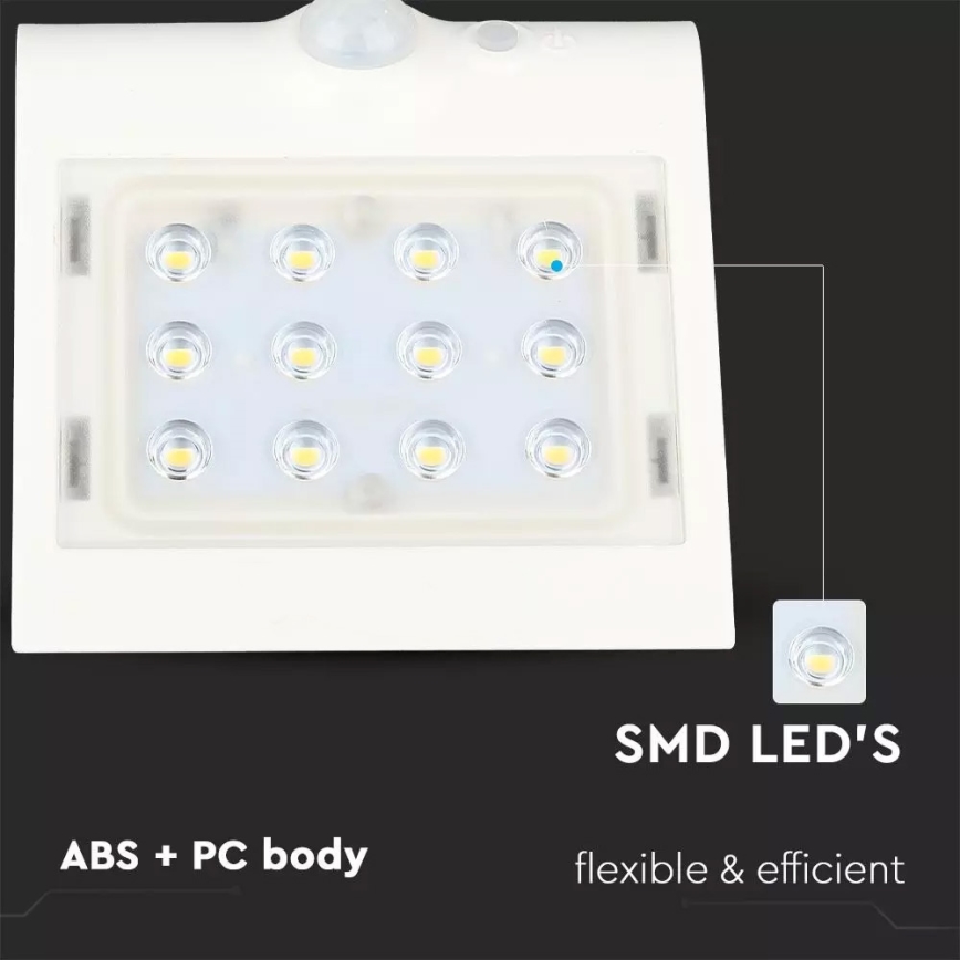 LED Соларен аплик със сензор LED/1.5W/3,7V IP65 1200 mAh