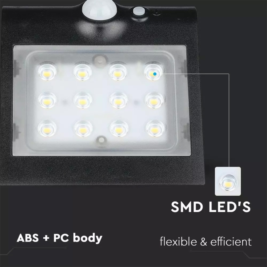 LED Соларен аплик със сензор LED/1.5W/3,7V IP65 1200 mAh