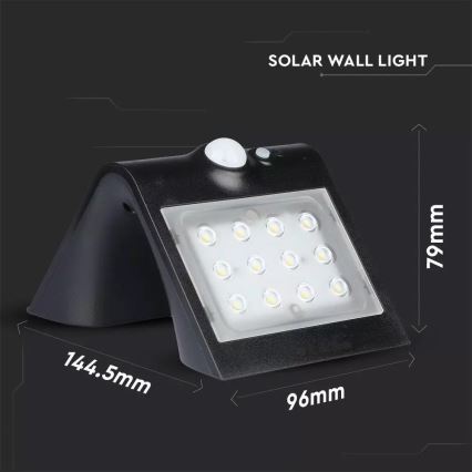 LED Соларен аплик със сензор LED/1.5W/3,7V IP65 1200 mAh