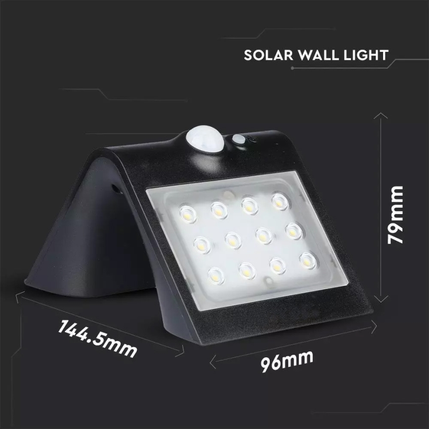 LED Соларен аплик със сензор LED/1.5W/3,7V IP65 1200 mAh