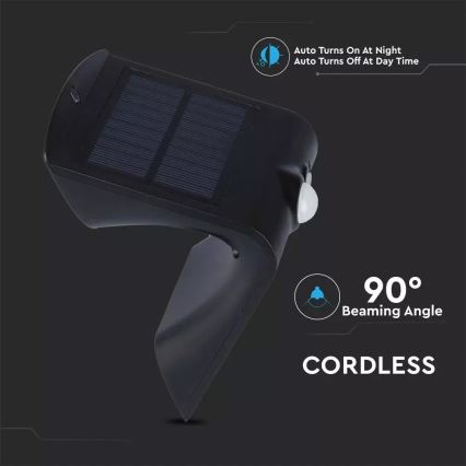 LED Соларен аплик със сензор LED/1.5W/3,7V IP65 1200 mAh