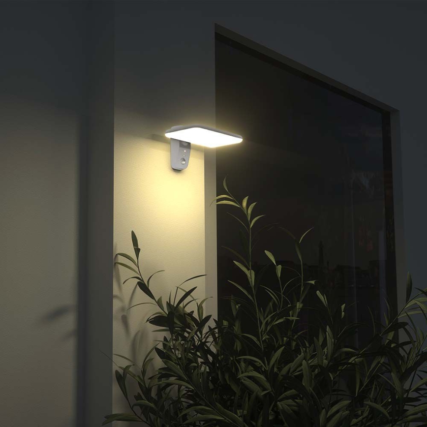 LED Соларен аплик със сензор LED/15W/3,2V 4000K/6000K IP65 6000 mAh бял