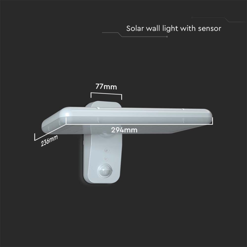 LED Соларен аплик със сензор LED/15W/3,2V 4000K/6000K IP65 6000 mAh бял