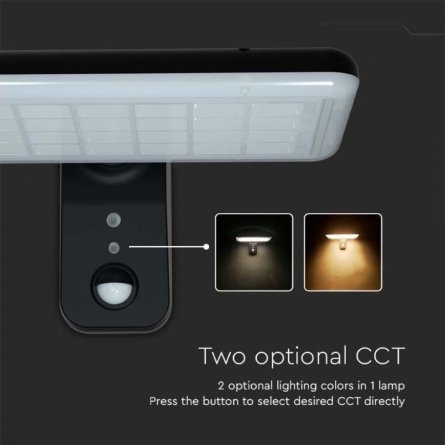 LED Соларен аплик със сензор LED/15W/3,2V 4000K/6000K IP65 6000 mAh черен