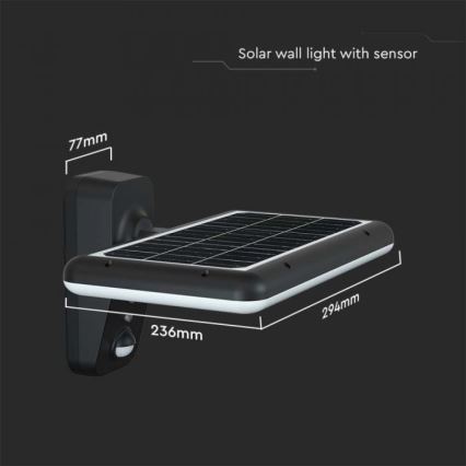 LED Соларен аплик със сензор LED/15W/3,2V 4000K/6000K IP65 6000 mAh черен