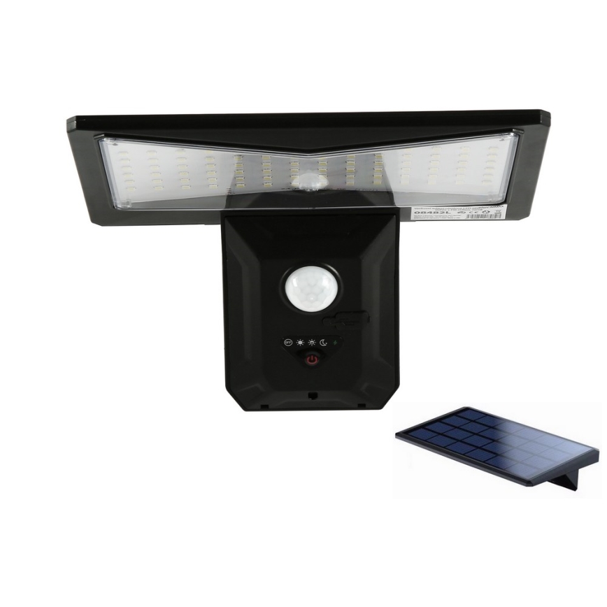 LED Соларен аплик със сензор LED/2,6W/5,5V IP65 1800 mAh черен