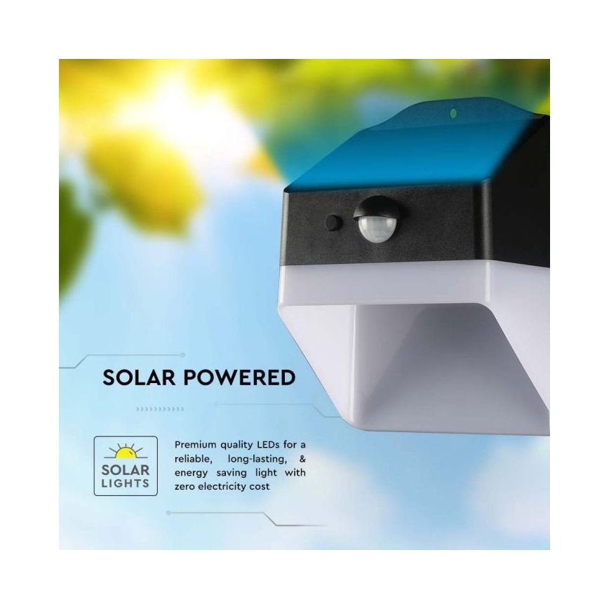 LED Соларен аплик със сензор LED/2W/3,7V 4000K IP65 1200 mAh