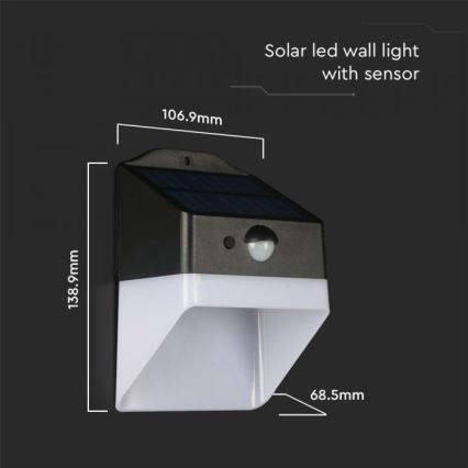 LED Соларен аплик със сензор LED/2W/3,7V 4000K IP65 1200 mAh