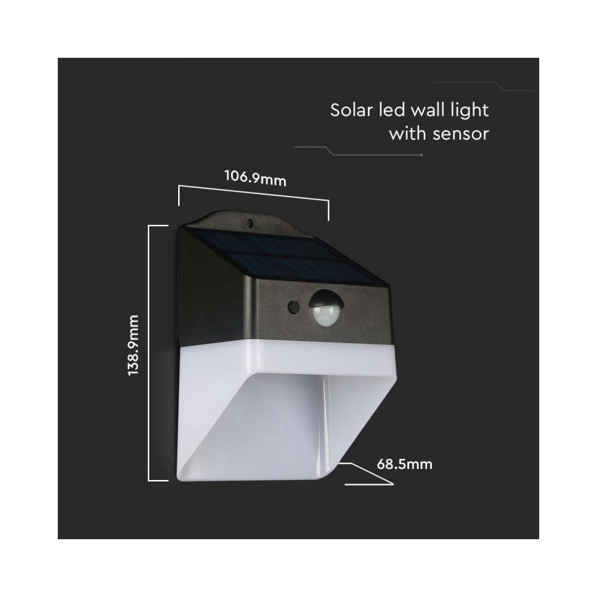 LED Соларен аплик със сензор LED/2W/3,7V 4000K IP65 1200 mAh