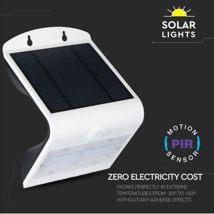 LED Соларен аплик със сензор LED/3W/3,7V 3000/4000K IP65 2000 mAh бял