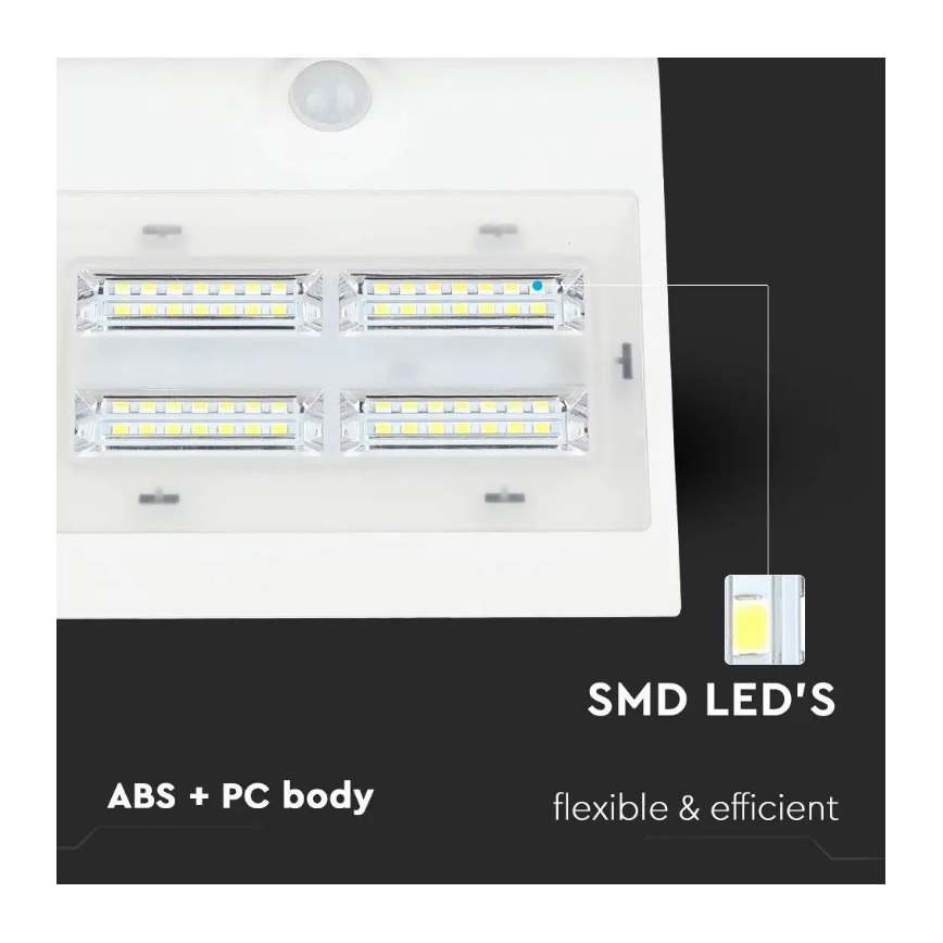 LED Соларен аплик със сензор LED/3W/3,7V 3000/4000K IP65 2000 mAh бял