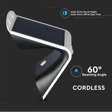 LED Соларен аплик със сензор LED/3W/3,7V 3000/4000K IP65 2000 mAh бял