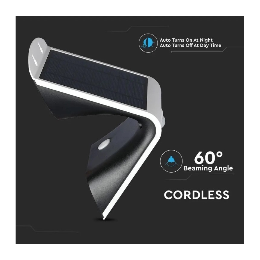 LED Соларен аплик със сензор LED/3W/3,7V 3000/4000K IP65 2000 mAh бял