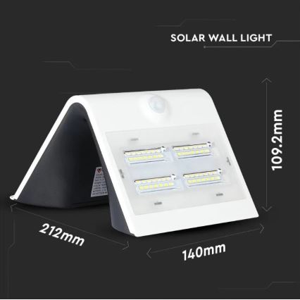 LED Соларен аплик със сензор LED/3W/3,7V 3000/4000K IP65 2000 mAh бял