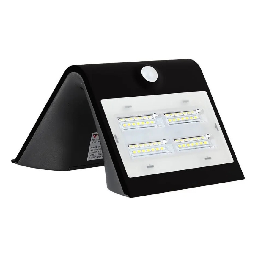 LED Соларен аплик със сензор LED/3W/3,7V 3000/4000K IP65 черен
