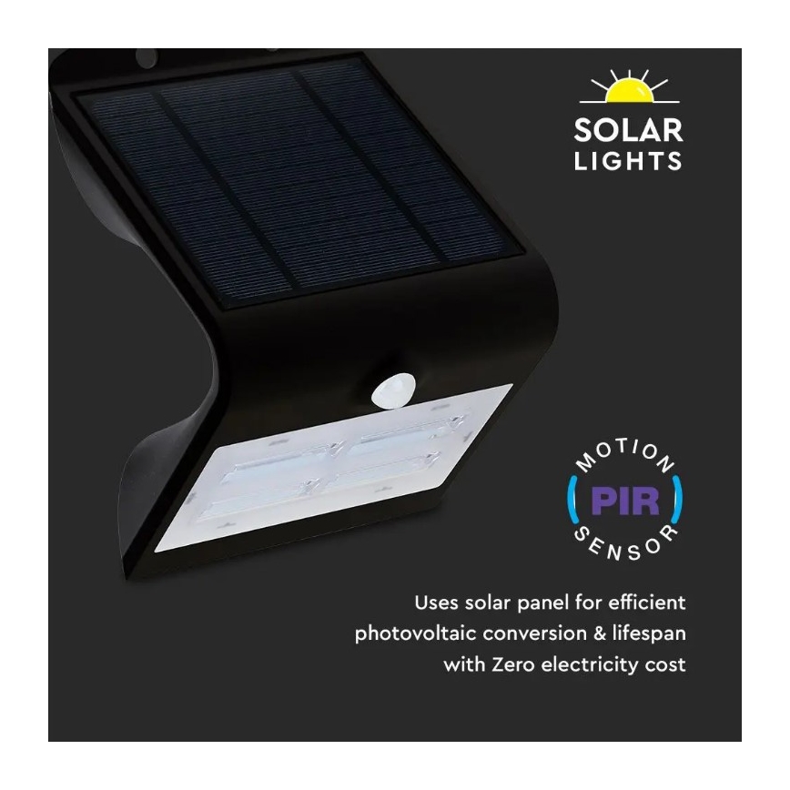 LED Соларен аплик със сензор LED/3W/3,7V 3000/4000K IP65 черен