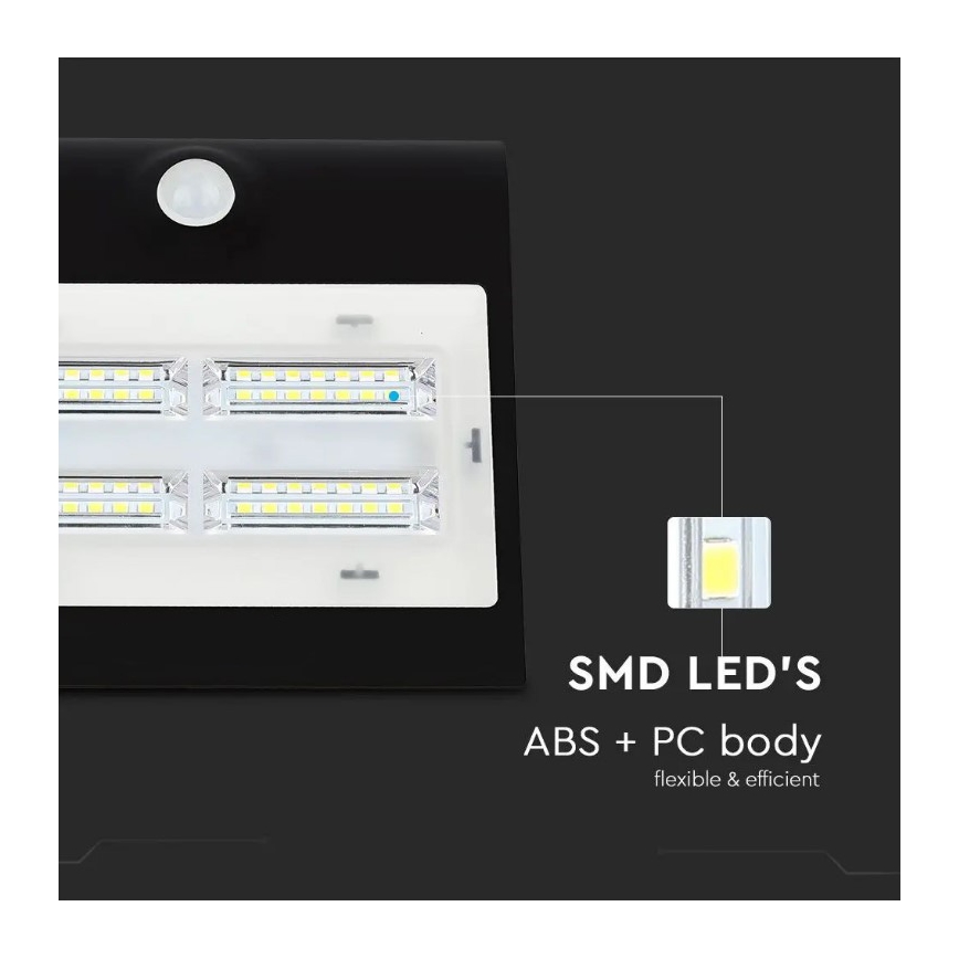 LED Соларен аплик със сензор LED/3W/3,7V 3000/4000K IP65 черен