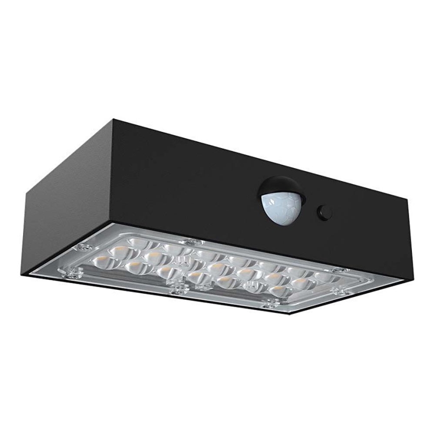 LED Соларен аплик със сензор LED/3W/3,7V 3000K/4000K IP65 1200 mAh черен