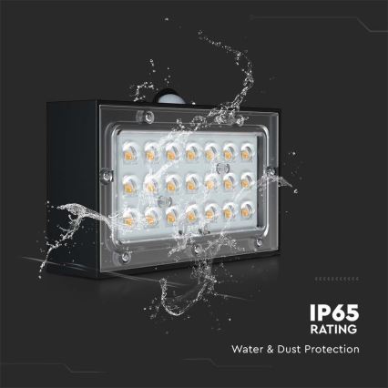LED Соларен аплик със сензор LED/3W/3,7V 3000K/4000K IP65 черен