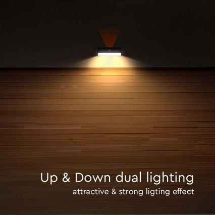 LED Соларен аплик със сензор LED/3W/3,7V 3000K/4000K IP65 1200 mAh черен