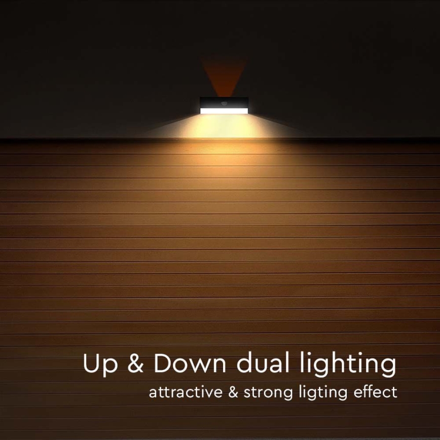 LED Соларен аплик със сензор LED/3W/3,7V 3000K/4000K IP65 1200 mAh черен