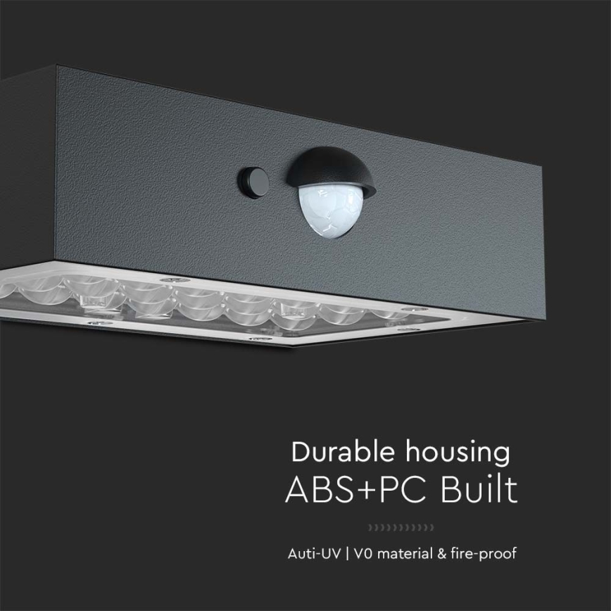 LED Соларен аплик със сензор LED/3W/3,7V 3000K/4000K IP65 1200 mAh черен