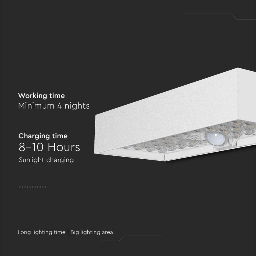 LED Соларен аплик със сензор LED/6W/3,7V IP65 4000K 3000 mAh бял