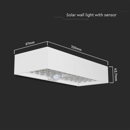 LED Соларен аплик със сензор LED/6W/3,7V IP65 4000K 3000 mAh бял