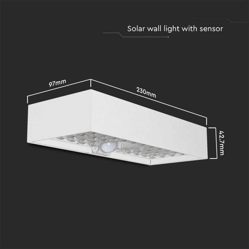 LED Соларен аплик със сензор LED/6W/3,7V IP65 4000K 3000 mAh бял