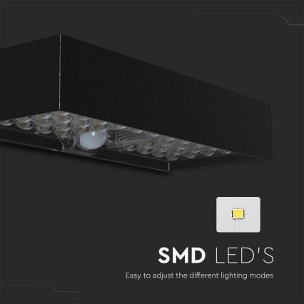 LED Соларен аплик със сензор LED/6W/3,7V IP65 4000K 3000 mAh черен