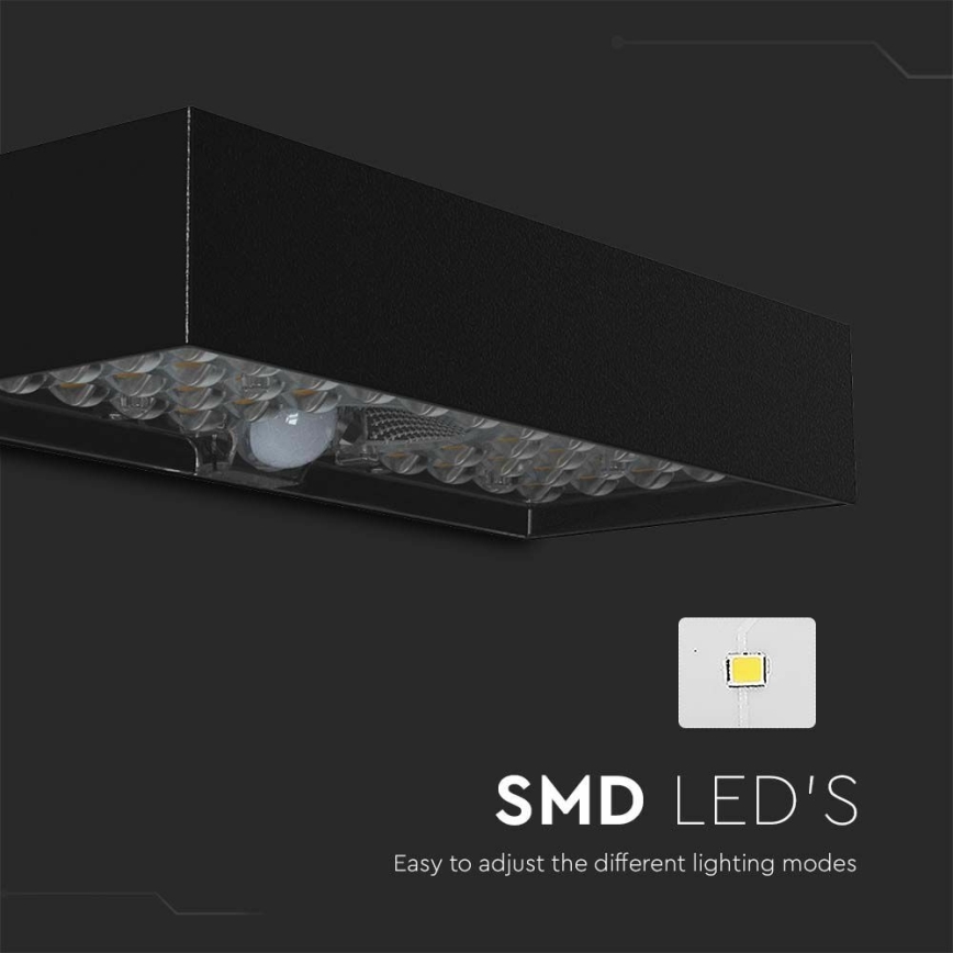 LED Соларен аплик със сензор LED/6W/3,7V IP65 4000K 3000 mAh черен