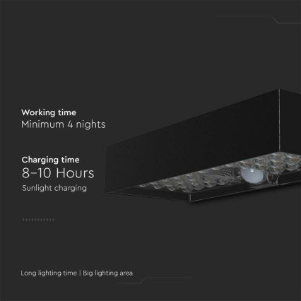 LED Соларен аплик със сензор LED/6W/3,7V IP65 4000K 3000 mAh черен
