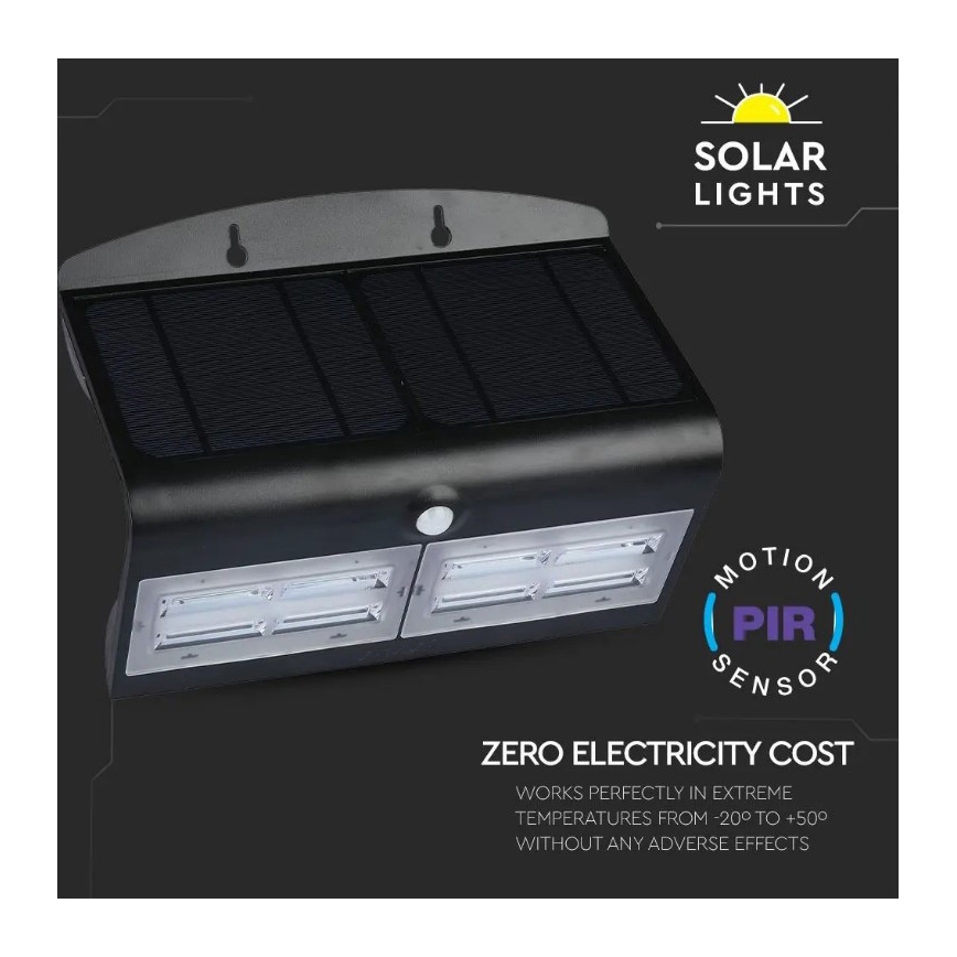 LED Соларен аплик със сензор LED/7W/3,7V 4000K IP65 черен