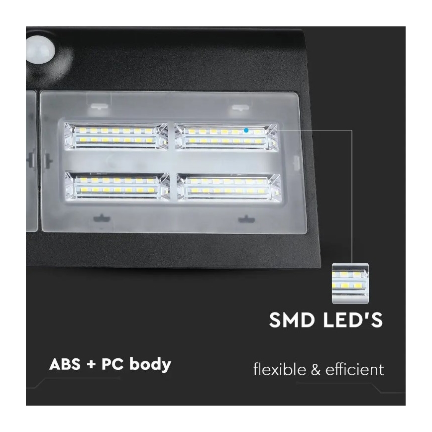 LED Соларен аплик със сензор LED/7W/3,7V 4000K IP65 черен