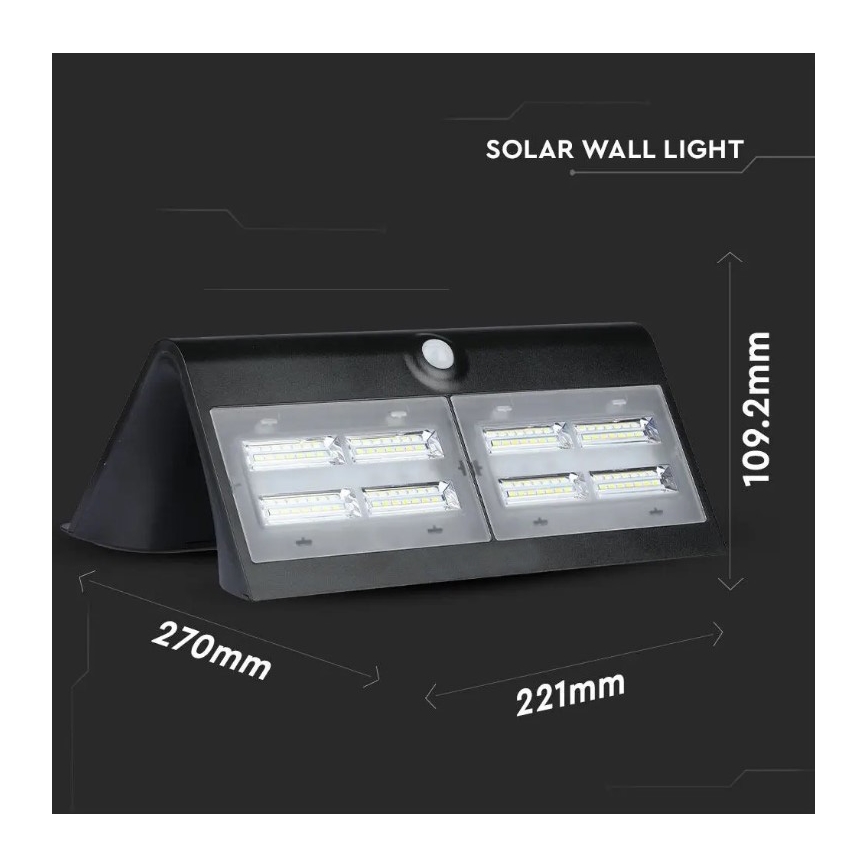 LED Соларен аплик със сензор LED/7W/3,7V 4000K IP65 черен