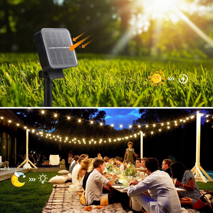LED соларен декоративен гирлянд 20xLED/8 функции 500 mAh 7,6 m IP67 топло бяло