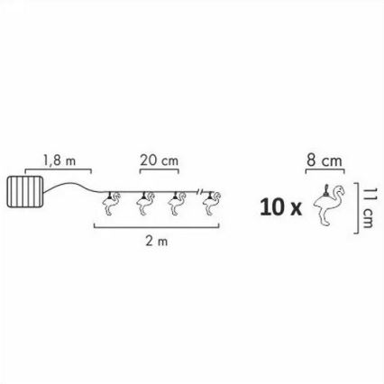 LED Соларен декоративни лампички 10xLED/1,2V 300 mAh 3,8 m IP44 фламинго
