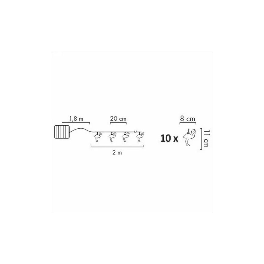 LED Соларен декоративни лампички 10xLED/1,2V 300 mAh 3,8 m IP44 фламинго