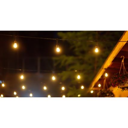 LED Димируем соларен екстериорен верига PARTY 10xE27/3,7V 1800 mAh 10 m IP44 + дистанционно управление