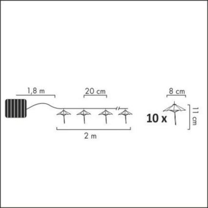 LED соларен гирлянд 10xLED/1,2V 300 mAh 3,8 m IP44 чадъри