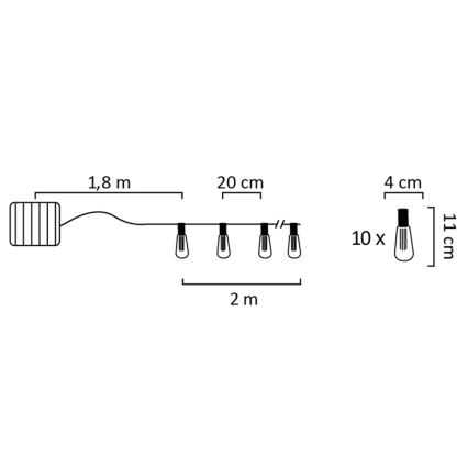 LED соларна верига EDISON 10xLED/1,2V 300 mAh 3,8 m IP44