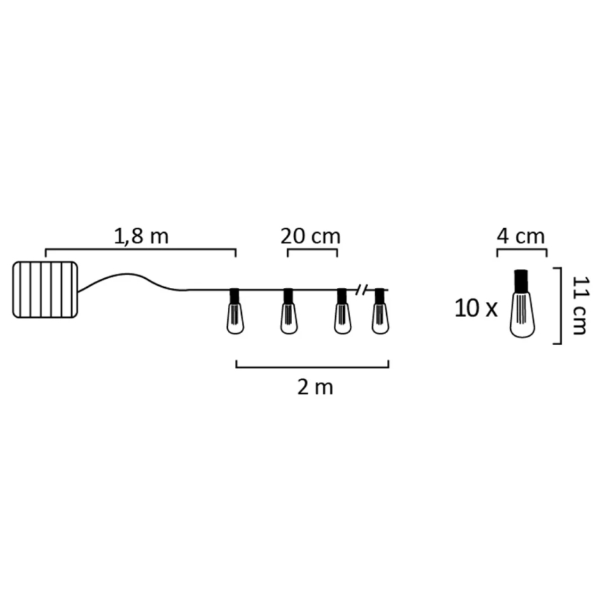 LED соларна верига EDISON 10xLED/1,2V 300 mAh 3,8 m IP44