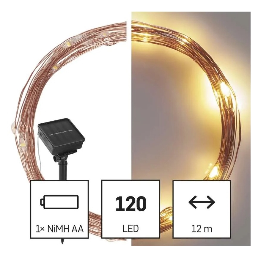 LED соларна верига LED/2,4W/1,2V 1xAA 15 м IP44 3000K 600 mAh