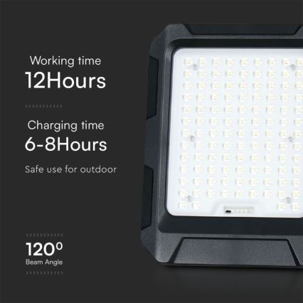 LED соларен прожектор LED/15W/3,7V IP65 4000K 12000 mAh черен + дистанционно управление