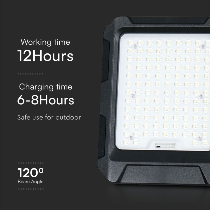 LED соларен прожектор LED/15W/3,7V IP65 4000K 12000 mAh черен + дистанционно управление