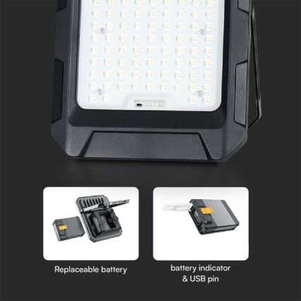 LED соларен прожектор LED/15W/3,7V IP65 4000K 12000 mAh черен + дистанционно управление